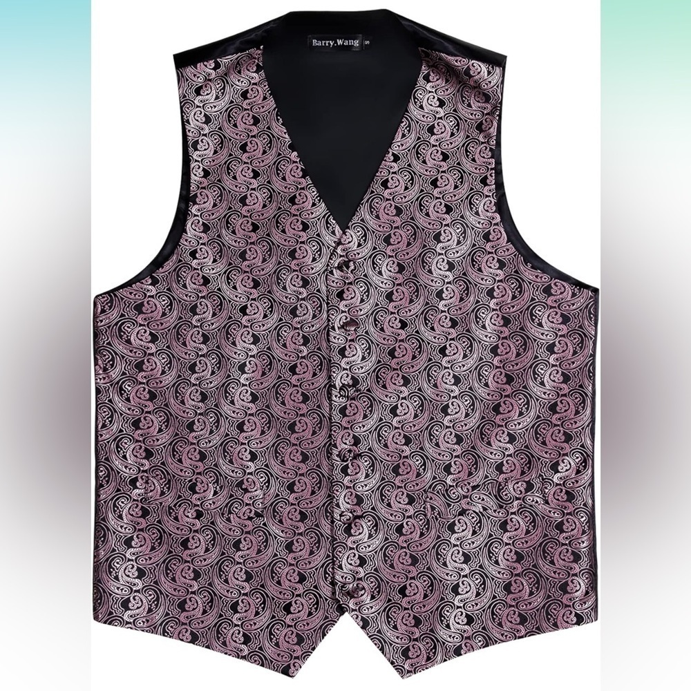 Barry.Wang Mens Suit Vest Paisley Silk Size Small Purple Black Formal Wedding